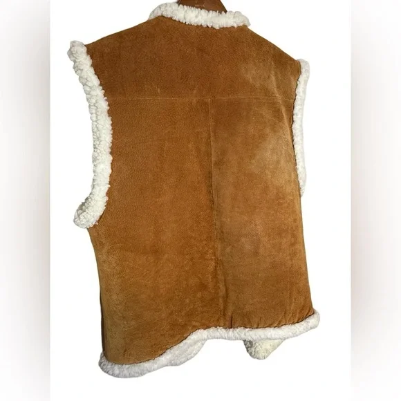 Clean Lines Suede Faux Shearling Vest Brown L Classic - Picture 6 of 10